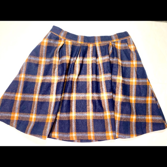 ModCloth Orange &Blue Plaid School Girl/Uniform Wool Blend Skirt Size M - Picture 3 of 10